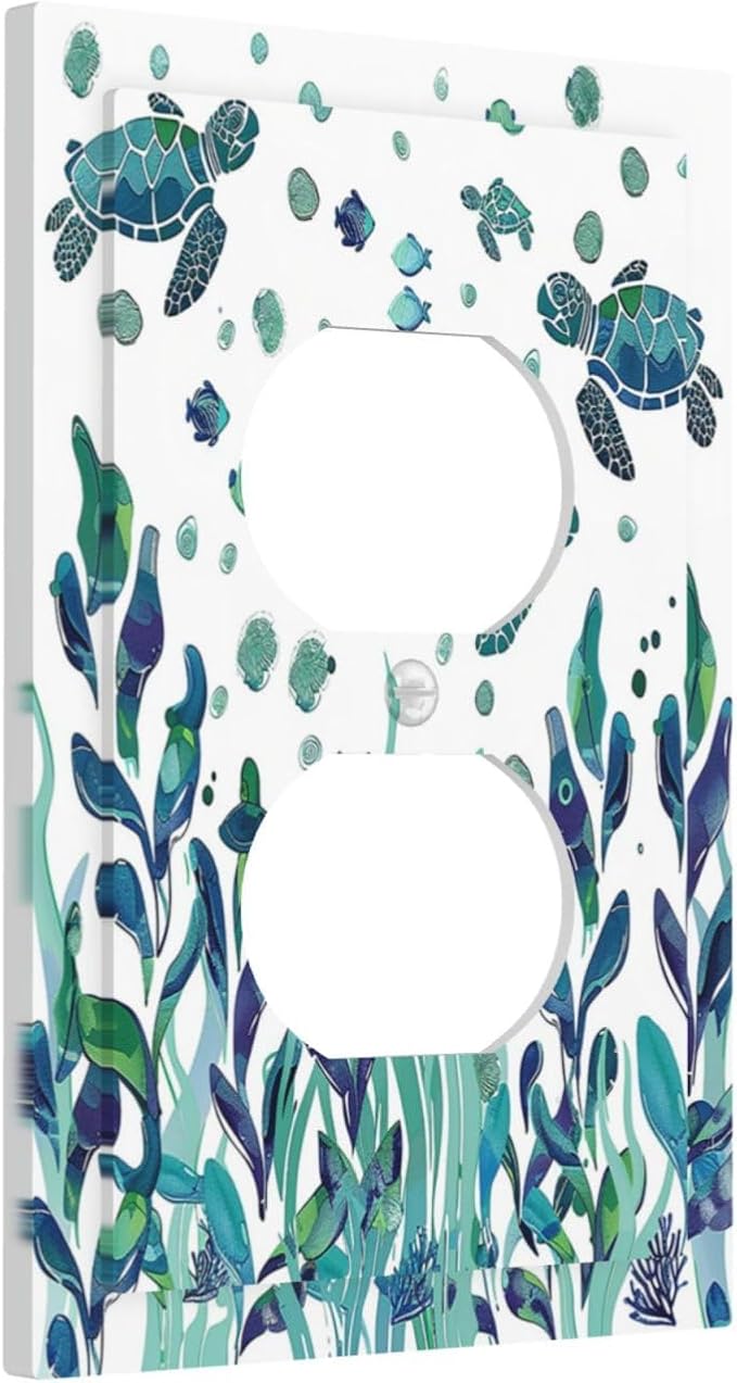 Outlet Covers Vibrant Turtle Seagrass Watercolor Painting 1 Gang Duplex Wall Plate Decorative Switch Plates Electrical Receptacle Faceplate Light Switch Cover for Bathroom living Room Decor