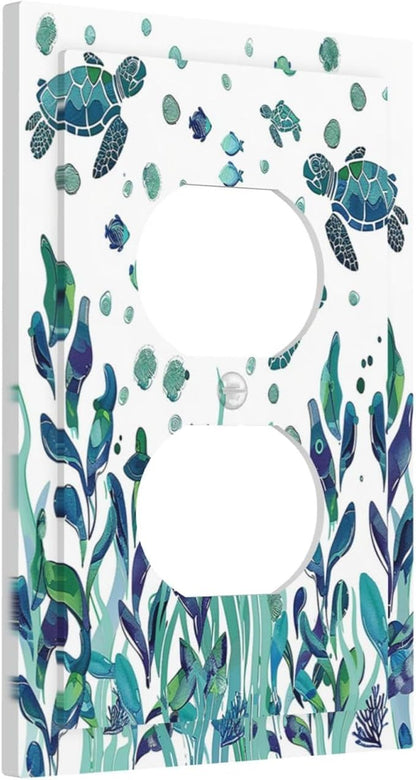 Outlet Covers Vibrant Turtle Seagrass Watercolor Painting 1 Gang Duplex Wall Plate Decorative Switch Plates Electrical Receptacle Faceplate Light Switch Cover for Bathroom living Room Decor