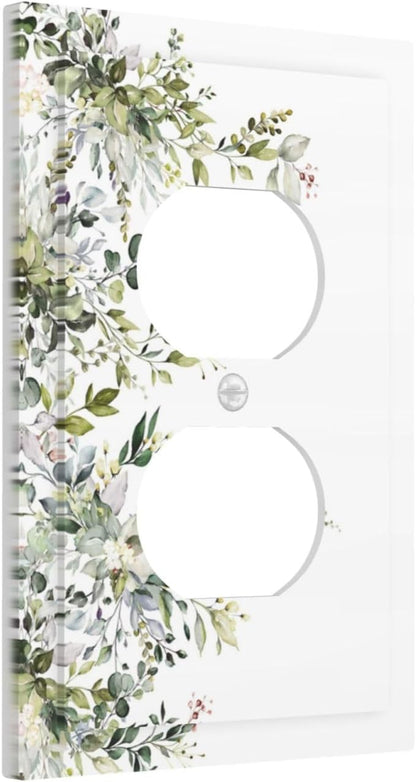 Decorative Outlet Covers Rustic Eucalyptus Leaves Green Leaf 1 Gang Duplex Light Switch Cover Plate Unique Wall Plate Electrical Switch Plate Covers for Bedroom Home Decor（2 Pack）