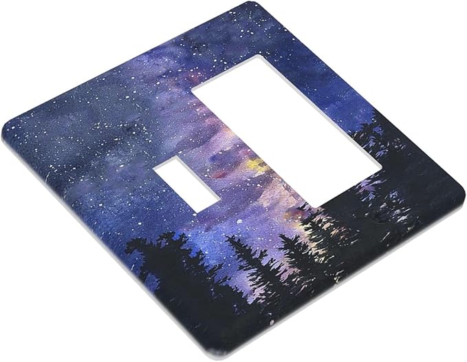 Outlet Covers Dream Milky Way Starry Forest Pine Watercolor Painting 1 Toggle 1 Rocker Combination Decorative Wall Plate Light Switch Cover Plate Electrical Switch Plates for Bedroom Home Decor