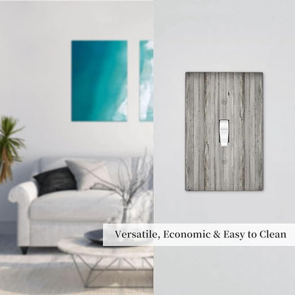 Decorative Light Switch Cover Farmhouse Rustic Grey Barn Door Wood 1 Gang Single Toggle Device Electrical Faceplate Switchplates Decorator Outlet Wall Plate for Bedroom Cabin Decor
