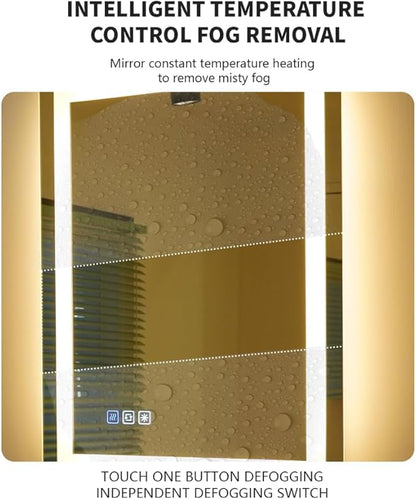24 * 32inches LED Mirror, Smart Bathroom Mirror with Lights, Anti-Fog, Tempered Glass, 3 Colors Dimmable, Front and Backlit, CRI 90+, Wall Mounted, Memory