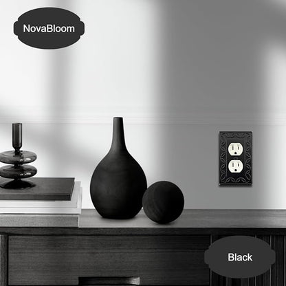 Single Toggle Light Switch Cover NovaBloom Metal Wall Plate, 4-Pack Black 1 Gang, Light Switch Cover Decorative Wallplate, Durable