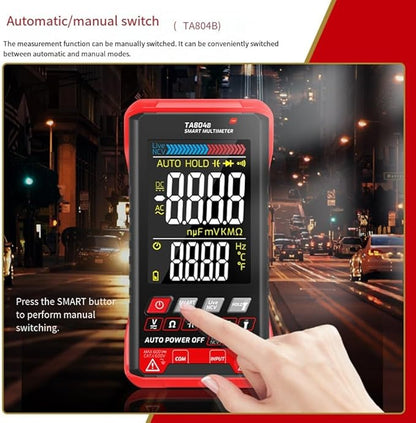 TA804B Smart Digital Multimeter with Large VA Color Screen, True RMS, NCV Detection, Live Wire Identification for Home, Industrial, Electrical Testing