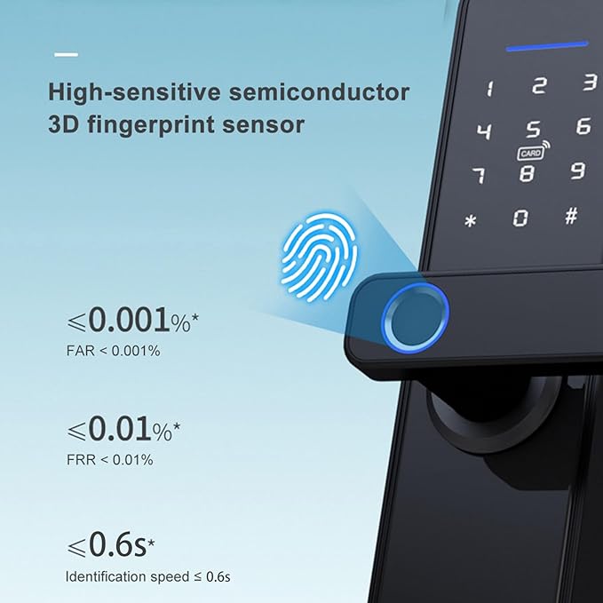 Smart Digital Door Lock, Keyless Entry Touch Keypad Deadbolt, Black, Adjustable Direction - High Security Fingerprint & Password Access, Multiple Unlock Methods, Suitable for