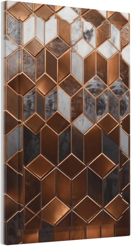 Brown Abstract Luxury Modern Geometric Cubic Marble No Device Single Blank Decorative Light Switch Covers Electrical Faceplate Switch Plates for Bathroom Kitchen Home
