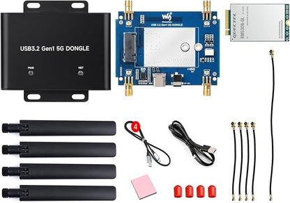 Global 5G DONGLE Expansion Board, USB 3.2 Port, Onboard M.2 Key B Interface, Quad Antennas, Aluminum Alloy Case, with Qualcomm RM530N-GL 5G Sub-6G & mmWave Module @XYGStudy (RM530N-GL 5G DONGLE (B))