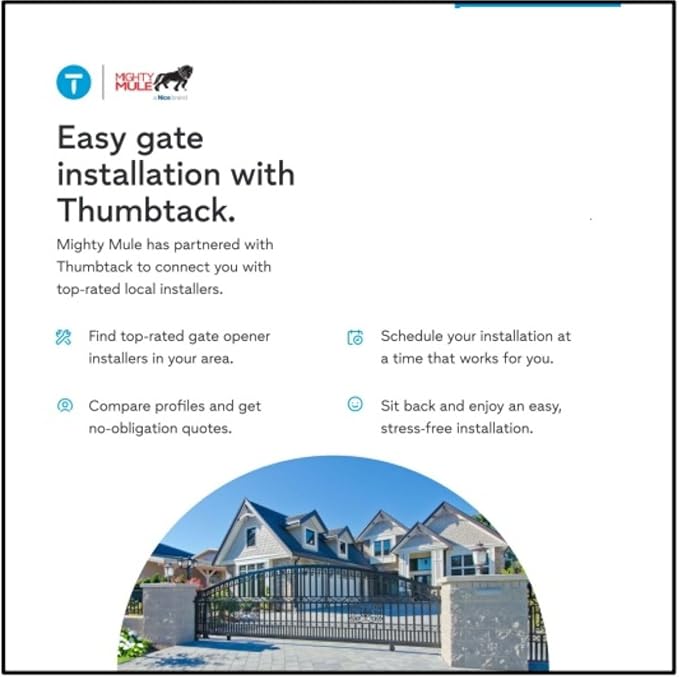Mighty Mule Gate Opener, Solar and Smart Ready, Heavy Duty Automatic Gate Opener, Gates up to 18ft or 850lb Per Gate Leaf, Dual Gate Opener, Upgraded, MM572W-A