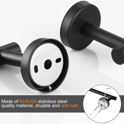 Bathroom Hardware Set Black 10 Pieces, Towel Bar Set Matte Black Stainless Steel Towel Rack Set Includes 2PCS 16'' Towel bar, 4PCS Towel Hooks, 2PCS Toilet Paper Holder and 2PCS Towel Ring
