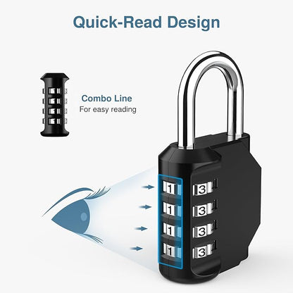 Puroma 2 Pack Combination Lock for Locker 4 Digit Outdoor Waterproof Padlock for School, Gym, Sports, Fence, Toolbox, Gate, Case, Outdoor, Hasp Storage (Silver & Black)