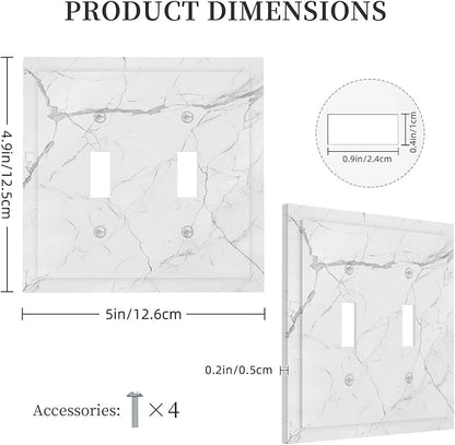 Decorative Switch Plates White Grey Abstract Modern Marble 2 Gang Double Toggle Outlet Light Switch Cover Wall Plate Electrical Faceplate for Bathroom Kitchen Decor