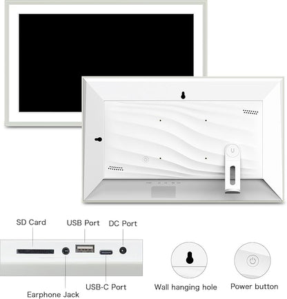 Frameo 15.6 Inch Digital Picture Frame - Large WiFi Electronic Photo Frame with 32GB Storage, 1920x1080 FHD IPS Touch Screen, Wall-Mountable & Tabletop Display, for Women & Mom, Grey