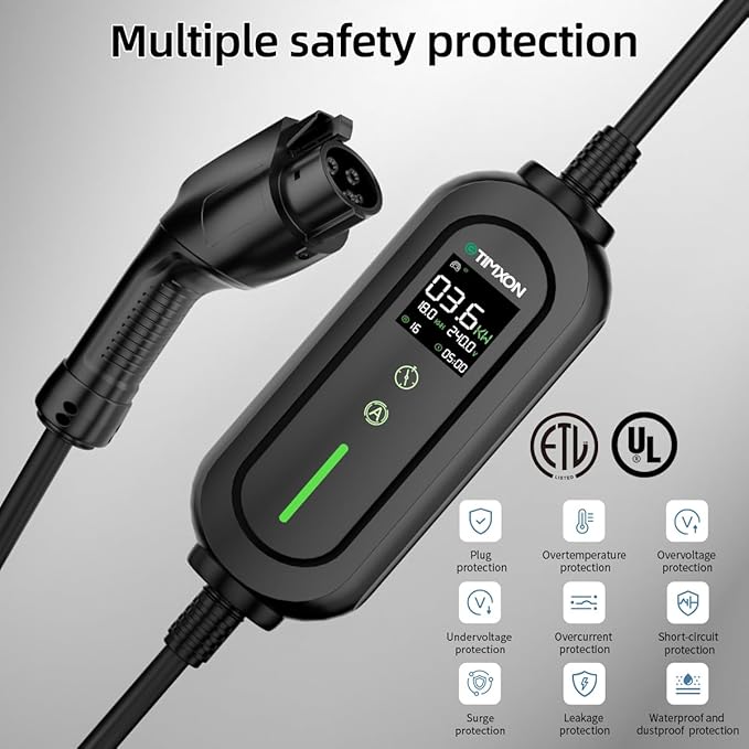 16A Portable Level 1&2 Car Charger-ETL Certified,110V-240V EV Charger with 25FT Cable, NEMA 6-20 Plug & NEMA 5-15 Adapter EV Charging Station, Portable Backup EV Chargers for All SAE J1772 Cars