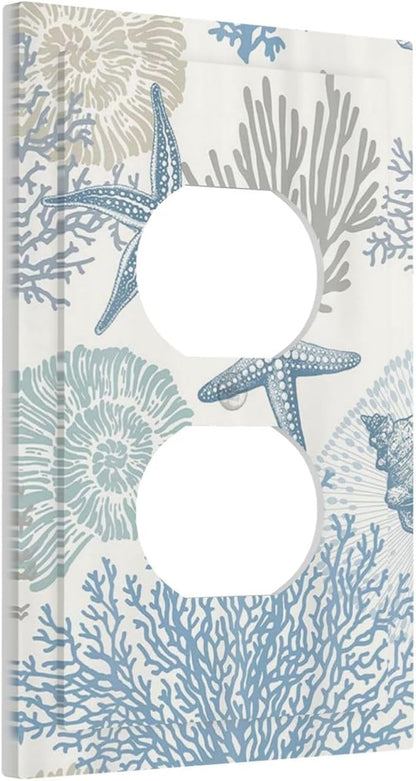 Decorative Outlet Covers Blue Starfish Coral Seaweed 1 Gang Duplex Light Switch Cover Plate Unique Wall Plate Electrical Switch Plate Covers for Bathroom Bedroom Decor（2 Pack）