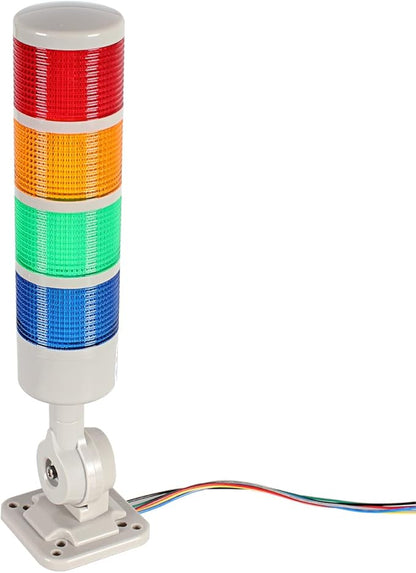 Led Signal Tower Stack Lights, Industrial Signal Warning Lights, Column Tower Lamp Andon Lights with Rotatable Base, Steady/Flashing Light Switchable, 110V 220V AC(4-Layer, with Buzzer)