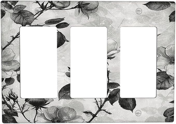 Light Switch Covers Black Breezy Watercolor Garden Floral 3 Gang Rocker Electrical GFCI Decorative Triple Outlet Wall Plate Cover Switchplate for Bedroom Home Decor