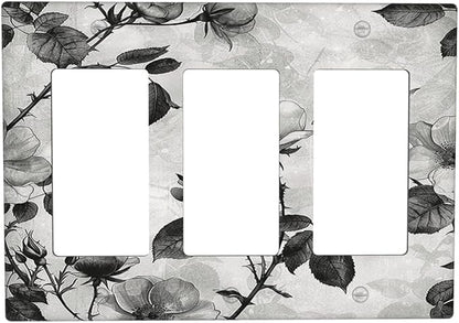 Light Switch Covers Black Breezy Watercolor Garden Floral 3 Gang Rocker Electrical GFCI Decorative Triple Outlet Wall Plate Cover Switchplate for Bedroom Home Decor