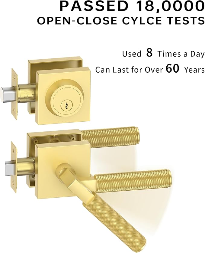 Asidrama Premium Gold Zinc-Alloy Front Door Lock Set: Double Cylinder Deadbolt, Heavy Duty Security Handleset for Left/Right Exterior Doors, Universal Entry Locks (1 Pack)