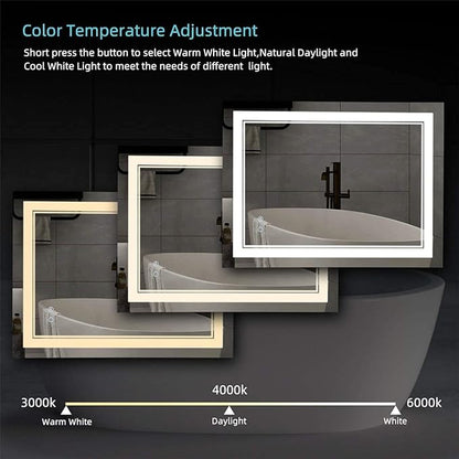 LED Bathroom Mirror Wall-Mounted Vanity Mirror with Anti Fog,Dimmable Waterproof Smart Touch Button Makeup Mirror with Lights Vertical & Horizontal (36x24 Inch)