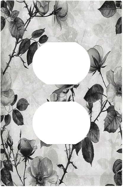 Outlet Covers Black Breezy Watercolor Garden Floral 1 Gang Duplex Wall Plate Decorative Switch Plates Electrical Receptacle Faceplate Light Switch Cover for Bedroom Home Decor