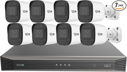 Revo Ultra Blue Series 16CH 4K POE H.265 NVR, 4TB & 8X 2K (4 Megapixel) Indoor/Outdoor IR Cameras with Built-in Mic – Remote Access Via Pc, Mac & Phone (No Monthly Fee)