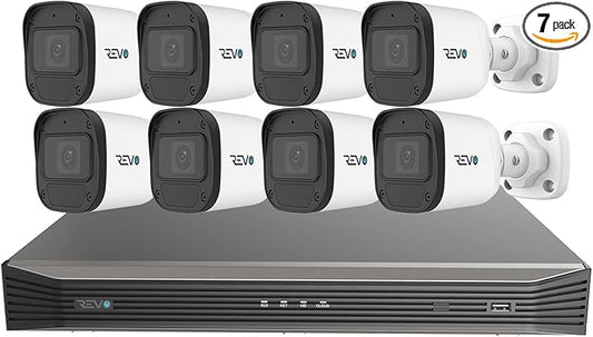 Revo Ultra Blue Series 16CH 4K POE H.265 NVR, 4TB & 8X 2K (4 Megapixel) Indoor/Outdoor IR Cameras with Built-in Mic – Remote Access Via Pc, Mac & Phone (No Monthly Fee)