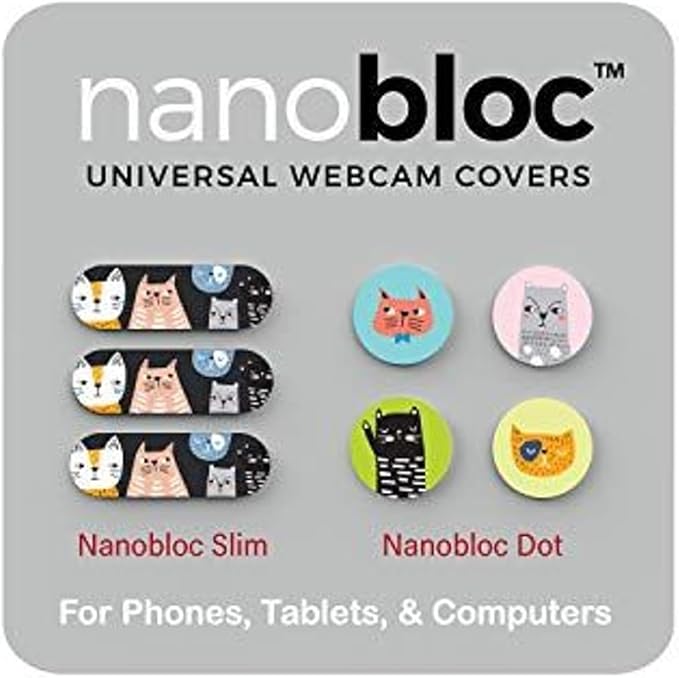 Webcam Privacy Cover Slides - Ultra-Thin Nanobloc Slide Design - Universal Phone & Laptop Camera Cover - Cat Design Camera Privacy Slider - 7-Piece Set