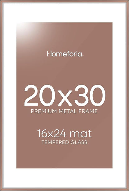 Homeforia 24x30 Poster Frame Mocha, High End Metal 24 x 30 Picture Frames with Mat 18 by 24 inches Photo, 24x30 Mocha Frame Matted to 18x24 Print, 30x24 Large Frame, Tempered Glass, Wall Kit, Set of 1