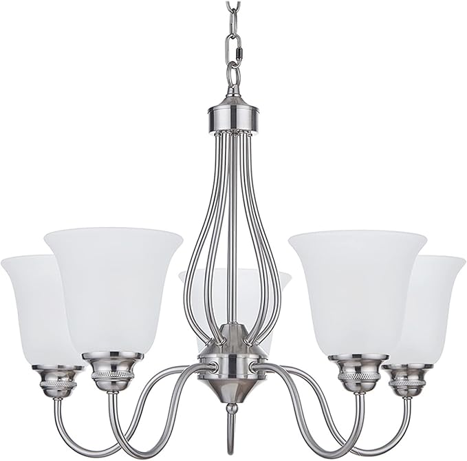 Doraimi Lighting 5 Light Chandelier with Brushed Nickel Finish, Classic Style Ceiling Light Fixture with Frosted Glass Shade for Meeting Room Dining Room Living Room Corridor, LED Bulb(not Include)