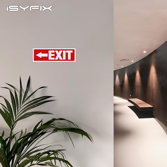 iSYFIX Exit Signs - 2 Pack 12x4 Inch Directional Left Arrow Signs, 40 mil Polystyrene Plastic, UV Laminated, Scratch & Fade Resistant, Waterproof - Ideal for Office, Theater, School, Business