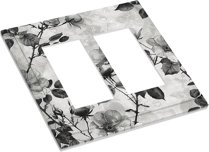 Decorative Outlet Covers Black Breezy Watercolor Garden Floral 2 Gang Double GFCI Rocker Electrical Wall Panels Light Switch Cover Plate for Bedroom Home Decor