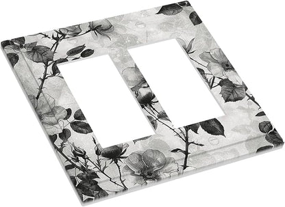 Decorative Outlet Covers Black Breezy Watercolor Garden Floral 2 Gang Double GFCI Rocker Electrical Wall Panels Light Switch Cover Plate for Bedroom Home Decor
