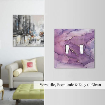Decorative Switch Plates Purple Marbling Golden Line 2 Gang Double Toggle Outlet Light Switch Cover Wall Plate Electrical Faceplate for living Room Bathroom Decor