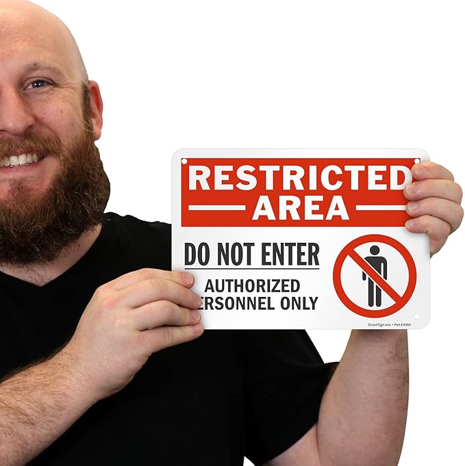 SmartSign (Pack of 4) 7 x 10 inch “Restricted Area - Do Not Enter, Authorized Personnel Only” Metal Sign with Symbol, 40 mil Laminated Rustproof Aluminum, Red, White and Black, Made in USA
