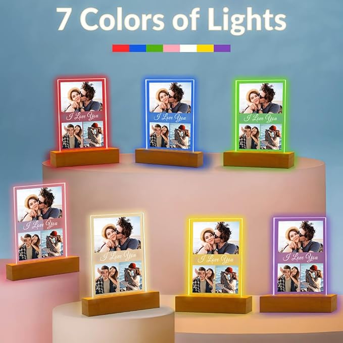 Custom Picture Frame with Photo, Personalized Photo Frames with Night Light, Customized Picture Frames, Personalized Valentines Day Gifts for Her Him Women Men Girlfriend Boyfriend Couple