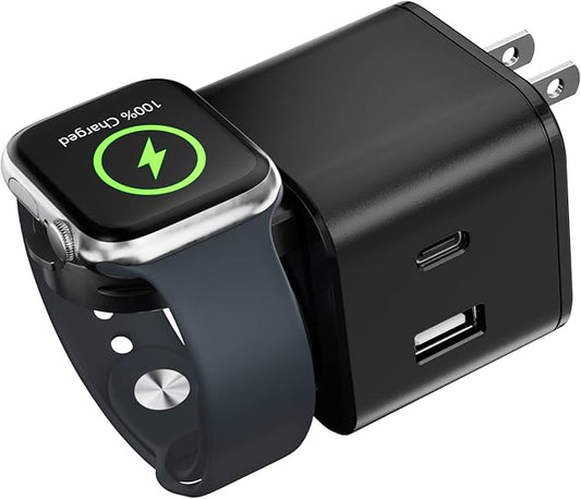 36W for Apple Charging Block with Built-in Watch Charger, Foldable PD Fast Charger Block for iPhone, Dual Ports Wall Charger Compatible with Apple Watch iPhone AirPods(Black)