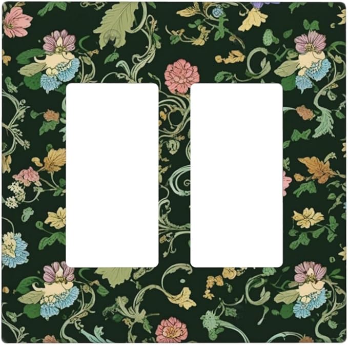 Decorative Outlet Covers Vintage Green Leaf Plant Rustic Pink Flower 2 Gang Wall Plate Double Rocker Two Switch Wall Cover Plate Jumbo Dual GFCI Faceplate for Home Decor
