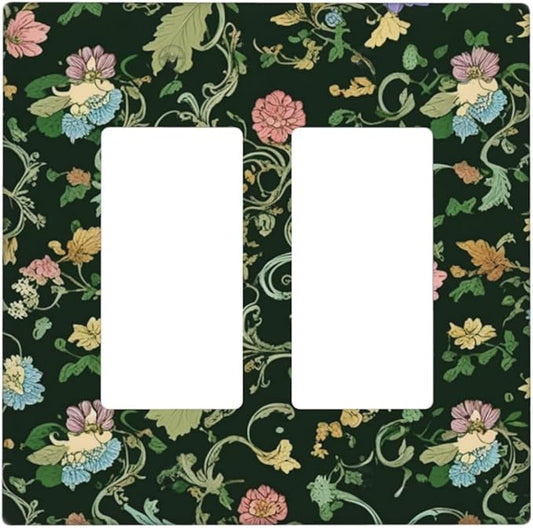 Decorative Outlet Covers Vintage Green Leaf Plant Rustic Pink Flower 2 Gang Wall Plate Double Rocker Two Switch Wall Cover Plate Jumbo Dual GFCI Faceplate for Home Decor