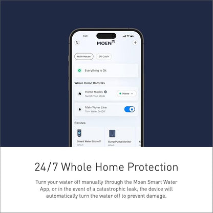 Moen Flo Smart Water Monitor and Automatic Shutoff Sensor, Wi-Fi Connected Water Leak Detector for 1-1/4-Inch Diameter Pipe, 900-002