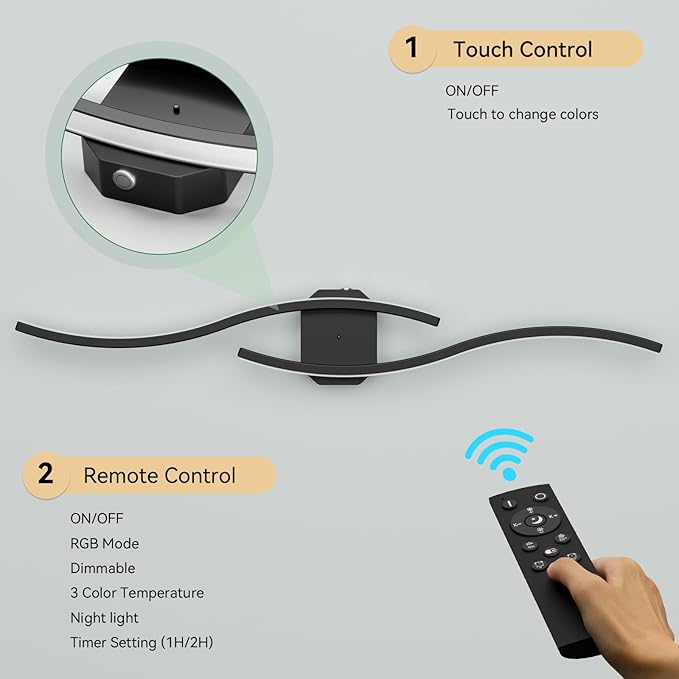40 Inch Battery Operated Wall Sconces Set of Two, Wireless Wall Sconce With Remote Control, Rechargeable Sconces 3000K-6500K, RGB Dimmable Wall Lights for Living Room, Hallway, Bedroom (40 inch 1Pack)
