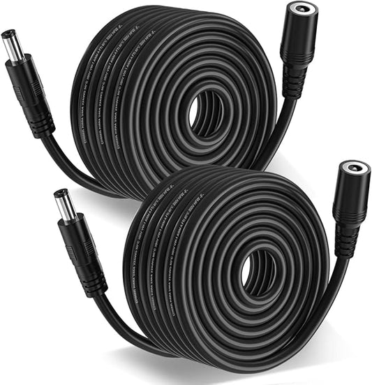 2-Pack 33ft DC Power Extension Cable 5.5mm x 2.1mm 12v DC Extension Cord for Security Camera CCTV IP Surveillance,LED Strip,Power Supply Adapter 5V 9V 24V 12 Volt Male to Female Plug Extender Wire