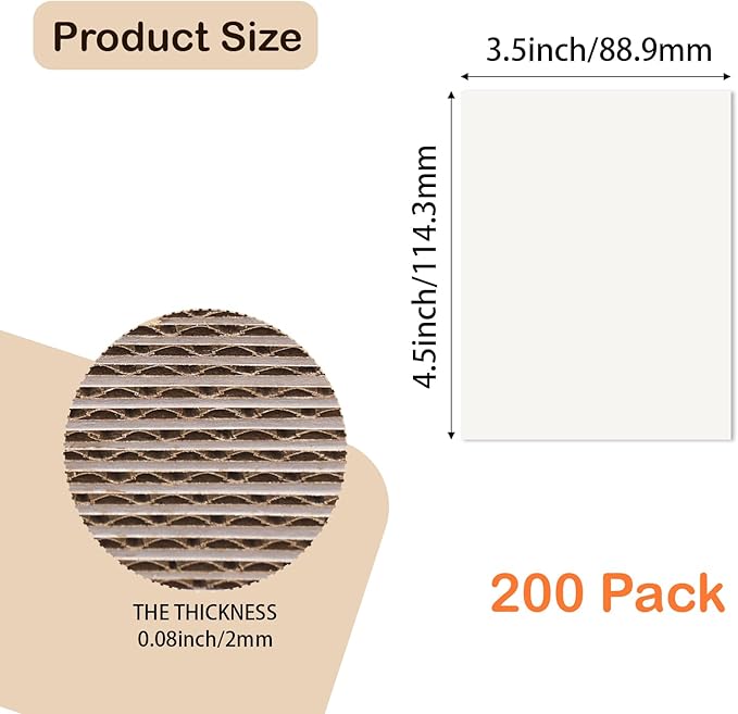 Calenzana 3.5x4.5 White Corrugated Cardboard Sheets, Flat Card Boards Inserts for Crafts, Packing, Shipping, Moving, Mailing, 200 Pack