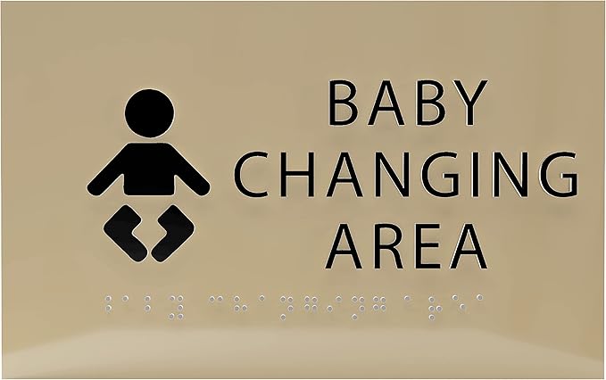 6" X4" Baby Changing Area Sign | Tactile Graphics Grade 2 Braille Text Baby Care Sign| ADA Compliant Wall Mount Plastic Restroom Sign for Hospital, Offices, Clinics and Apartments