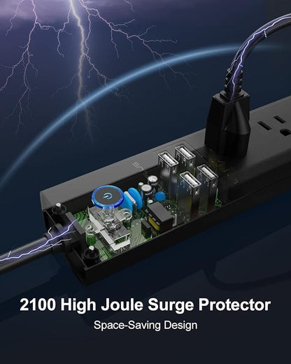 2 Pack Power Strip Surge Protector - AUOPLUS 6 Outlets 4 USB Ports 6Ft Long Extension Cords, Flat Plug Overload Protection, 2100 Joules, Wall Mount for Home, Office and Dorm Essential, ETL Listed