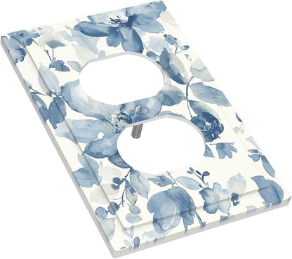 Outlet Covers Blue Watercolor Floral 1 Gang Duplex Wall Plate Decorative Switch Plates Electrical Receptacle Faceplate Light Switch Cover for Bedroom Bathroom Decor