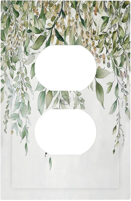 Outlet Covers Sage Green Eucalyptus Watercolor Plant Leaves 1 Gang Duplex Wall Plate Decorative Switch Plates Electrical Receptacle Faceplate Light Switch Cover for Bedroom Bathroom