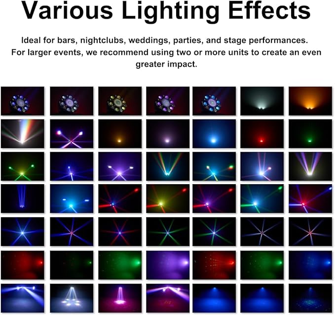 Dj Lights for Parties Moving Head 6-Arm with Remote Control RGBW LED DJ Stage Lights Professional Disco Light DMX512 & Sound Activated Rotating Light for Wedding Live House KTV Bar & Club Christmas