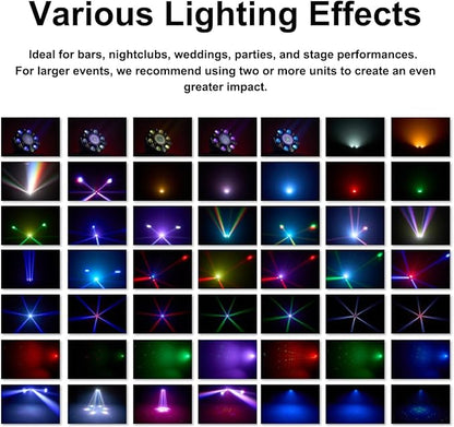 Dj Lights for Parties Moving Head 6-Arm with Remote Control RGBW LED DJ Stage Lights Professional Disco Light DMX512 & Sound Activated Rotating Light for Wedding Live House KTV Bar & Club Christmas