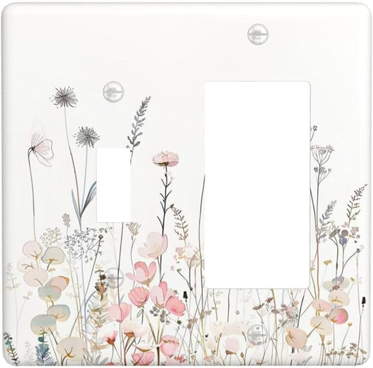 Floral Watercolor Wildflower Dandelion Plant Outlet Covers 1 Toggle 1 Rocker Combination Decorative Wall Plate Electrical Switch Plates Light Switch Cover Plate for Farmhouse Bed Room Decor