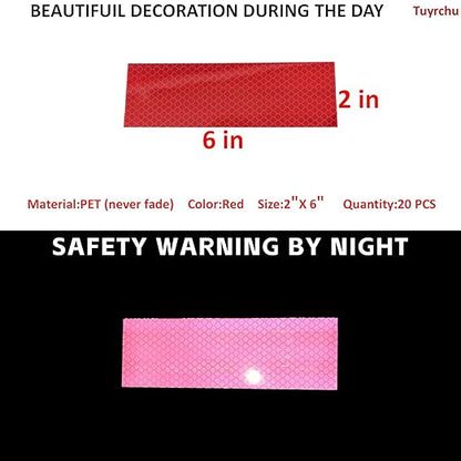 Non Fading Red Reflective Stickers 2 inch X 6 inch, Outdoor Waterproof High Visibility Warning Safety Adhesive Reflector Tape (20 Pcs)